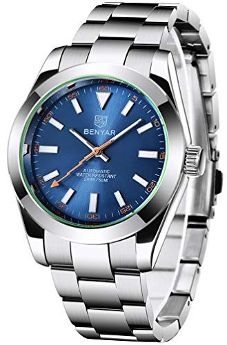 BENYAR Herren elegante 41MM automatische mechanische Uhr wasserdicht Edelstahlband leuchtend lässig Business Analog Armbanduhr, 5176-electric Blue