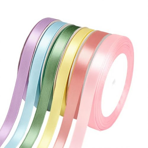 Geschenkband Satinband 6 Farben, Schleifenband 10mm x 23m Sseidenband Stoffband Satinbänder Bunt Geschenkbänder für Maibaum Deko Blumenstrauß Schleifen Geschenkverpackungen Basteln DIY Haarschleife