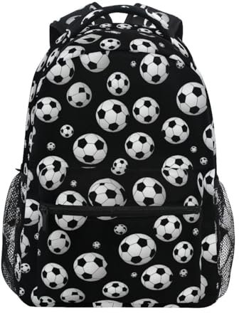 CHIFIGNO School Backpack for Boys Girls, Summer Watermelon Slice Blue Wooden Board Laptop Backpacks for Travel, College Backpack School Bookbag Back to School Gifts, Soccer Balls, S