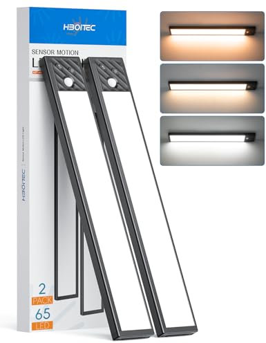 LED Lampe de Placard à Détecteur de Mouvement, 2500mAh Rechargeable Reglette Sans Fil, Eclairage Sous Meuble pour Cuisine, Placard, Escalier, Couloir (3 Couleurs, 33,5 cm)
