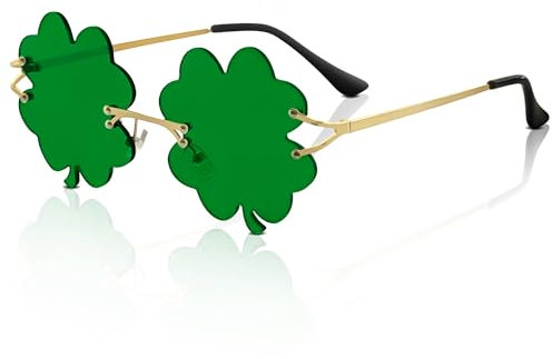 YunSchauen St. Patrick’s Day Glasses Kleeblatt Sonnenbrille Irish Grün Vierblättriges Kleeblatt Brille Metal Frame Party Gläser für Damen Herren Kinder Erwachsene