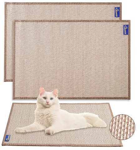 Mearrcgo Cat Scratcher Mat [2-Pack] - 50 X 30 CM Cat Scratching Mat Woven from Bamboo, Wear-Resistant, No Crumbs, With Magic Stickers and Spiral Nail to Protect Sofa, Floor, Wall, Window