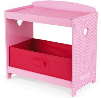 Table a Langer en Bois avec tiroir et Matelas Rose - Accessoires poupées et Poupon - mobilier Mademoiselle - Set Jouet Fille et 1 Carte