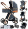 Magic ZC Kinderwagen 3 in 1, Kombikinderwagen 3 in 1 Komplettset mit Umkehrbarem Zwei-Wege-Schub, Buggy mit Zubehör Hohe Landschaft, Faltbarem Tragbarem One-Click-Design (V9 Blue)