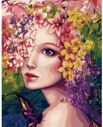 Cooiiye Blumenfee Malen Nach Zahlen Erwachsene Acrylfarbe auf Leinwand Malen Nach Zahlen,DIY Rahmen Handgemalt Ölgemälde Set mit Pinseln Paint by Numbers Kunsthandwerk Home Decor 55x70cm