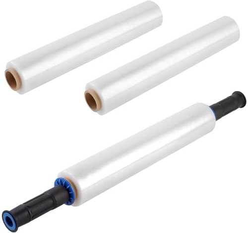 JIEHIN 3 Stück Stretchfolie 38 cm x 150 m, Strechfolienrolle Verpackungsfolie mit Griffen, Verpackungsfolie Auf Rolle Wickelfolie Stretchfolie Umzugsfolie für Möbel, Paletten Verpackung