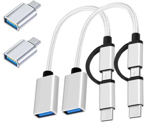 Tomedeks 4 piezas Adaptador USB C a USB, OTG tipo C a USB 3.0, micro/tipo C USB 3.0,2-en-1 OTG Adaptador y Cable USB C a USB compatible con iPhone Galaxy Huawei Xiaomi