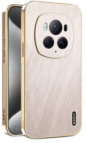 ILING Coque pour Honor Magic 6 Pro 5G, Conception Unique en Métal Brossé, Prime Finition Cuir Housse, Très Mince Doux Silicone TPU Bumper Antichoc Étui (Or)