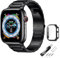 Bracelets compatibles Apple Watch avec étui, bracelet iWatch en métal avec coque pour Apple Watch, bracelet de rechange pour homme et femme, Ultra 49 mm, Series 10 de 46 mm, 42 mm (noir, 46 mm, 10se)