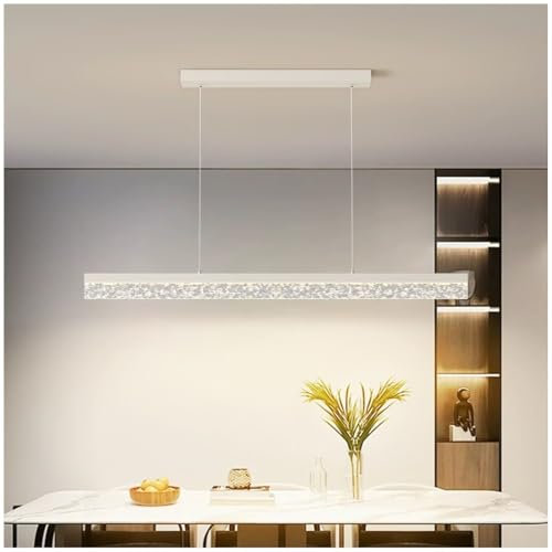 RUIFANLT Lámparas colgantes LED blancas modernas para isla de cocina, lámpara colgante LED regulable con control remoto para techo, comedor, lámpara de araña sobre mesa para sala de estar, 120 cm de