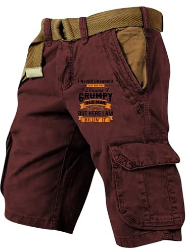 YSFWL Cargo Shorts Herren Sommer Kurze Hose Outdoor Jogginghose Wanderhose mit Taschen Arbeitshosen Klassisch Cargohosen Bequeme Freizeithose Stretch Bermudashorts Baggy Arbeitsshort(#C Wine,5XL)