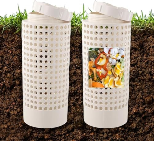 Drhomeam Garten-Kompostbehälter für den Außenbereich, kleiner Komposteimer mit verschließbarem Deckel für Hochbeete und Höfe, Kunststoff-Komposter, 2 Stück