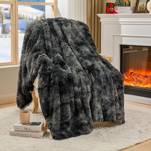 EMME Faux Kuscheldecke Kunstfell – Flauschige Felldecke，150 x 200，Batik | Pelz-Wolldecke, plüschig & warm – OEKO-TEX eleganter Überwurf für Sofa & Bett