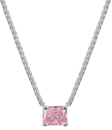 FIRSTXIU Collana, collana a catena da tennis con ciondolo a forma di zircone colorato, per donne e ragazze, alla moda, girocollo con strass, gioiello elegante, Chain length plus pendant: about 45cm