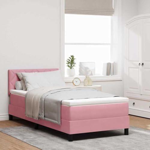 vidaXL Boxspringbett mit Matratze & LED Pink 90X190 cm Samt Diamant Design Bequem Langlebig Stylisch Einzel Taschen Schlafzimmermöbel Weich Mittelfeste Unterstützung Dekoration
