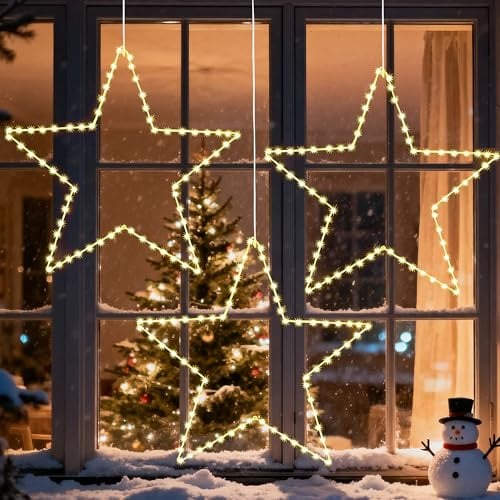 Arespark Sterne Weihnachtsbeleuchtung, 135 LED 3 Stück Weihnachtsstern Lichter mit Timer, 8 Modi Fensterbeleuchtung Batteriebetriebene, IP44 Leuchtstern Weihnachten für Garten Balkon Baum