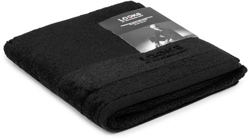 LOOKS BY WOLFGANG JOOP Handtuch 50x100 cm – 100% Baumwolle Luxus Handtücher mit Aufhänger & Logostick, Handtuch schwarz