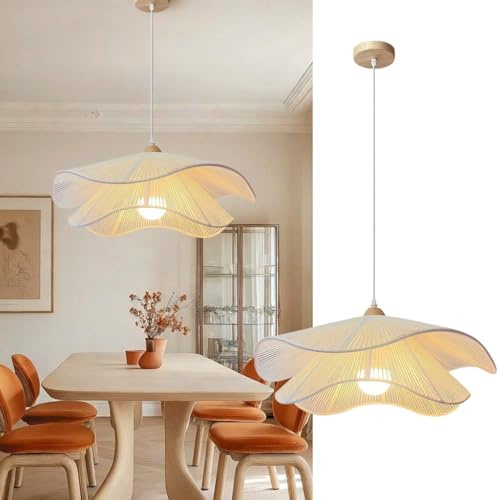 PANNN Rattan Hängelampe Vintage Pendelleuchte Im Landhausstil Kronleuchter Im Böhmischen Stil Für Den Esstisch LED Deckenleuchte Geeignet Für Kücheninsel Esszimmer Wohnzimmer Schlafzimmer(Weiß,40CM)