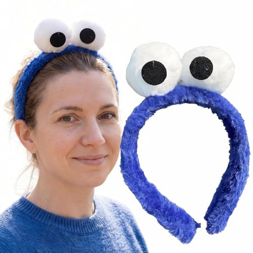 IKSAMY Karneval Haarreif mit Augen, Lustiger Plüsch Haarband als Krümelmonster Kostüm Damen Accessoire für Karneval, Fasching, Mottoparty & Cosplay