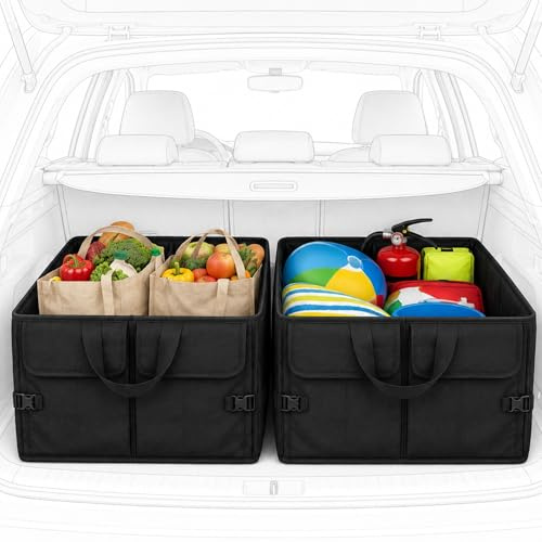 KRAMELOT Pack 2 organizador maletero coche plegable con velcro antideslizante – no se mueve ni se vuelca, caja organizadora impermeable de gran capacidad para coche o casa