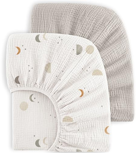 Bearmoss 2er Set Kinder Spannbettlaken,Musselin-Bettlaken 100% Baumwolle Baby-Bettlaken 60x120cm/140x70cm Reisebett Spannlaken Beistellbett Leintücher (Grau, 70x140cm)