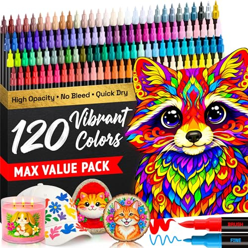 ARTISTRO 120 Acrylic Paint Pens Dual-Tip Brush+Fine for Fabric & Rock