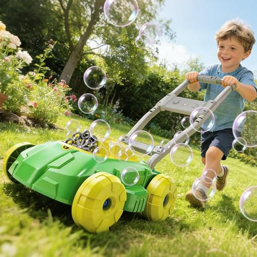 WOANZZ Seifenblasen Rasenmäher für Kleinkinder 1-3 Jahre, Automatische Seifenblasenmaschine mit Musik & 4 Stäbchen, Outdoor Garten Spielzeug Geschenke für Jungen Mädchen 1 2 3 Jahr, Grün
