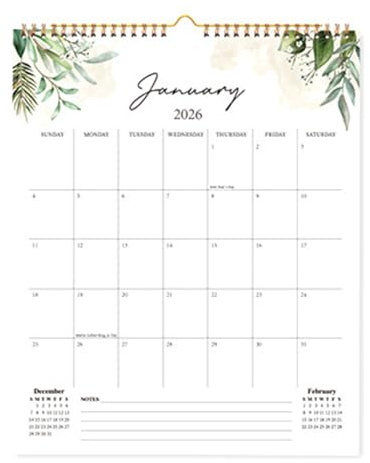 Wandkalenderplaner 2026, ohne horizontale Linien, 12 Monate (Januar bis Dezember) für Heimbüro, Wandkalender Format 29, 5 x 37 cm