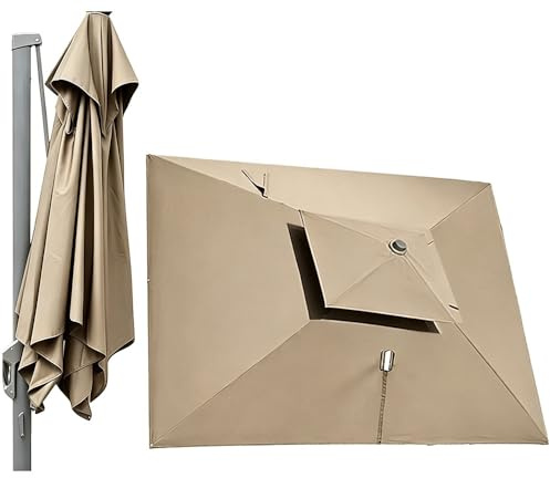 QSPNVFB 3x4m Toile De Rechange Pour Parasol Déporté Rechange 8 Côtes Auvent De Parapluie De Terrasse Housse De Rechange Pour Parasol De Jardin Balcon(Khaki,Double top)