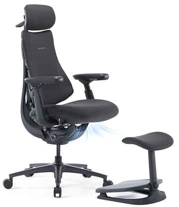 LiberNovo PRO AirFlow Ergonomic Office Chair with Footrest and EyeMask | Active AirFlow Seat Ventilation, 2 Ventilation Speeds, 5 Recline, Built-in Spine Stretch, for Home Office, Graphite 48cm