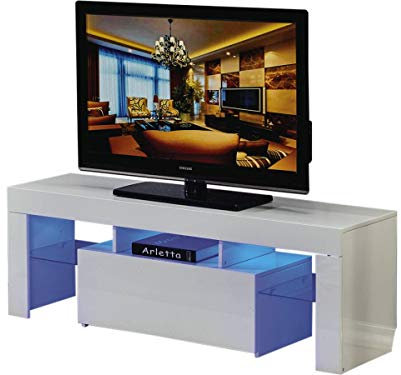 Habitat et Jardin Meuble TV LED Borda - 130 x 34 x 45 cm - Blanc laqué