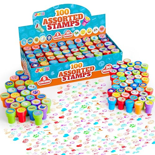 JOYIN 100 Stück Stempelset Stempel Kinder Set, Selbstfärbende Tiere Dinosaur Stampers, Halloween Party Favor, Mitbringsel Kindergeburtstag Partygeschenk