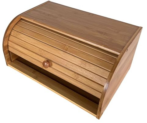 Oypla Single Layer Roll Top Bamboo Wooden Bread Bin Kitchen Storage