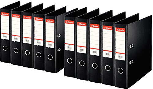 Esselte Plastik-Ordner Standard, DIN A4, 75 mm, auswechselbares Rückenschild (10er Pack, schwarz)