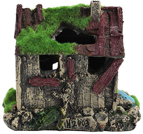 Garosa Acuario Resina Casa Antigua Peces Camarón Nido Flocado Escondite Cueva Musgo Adorno Pecera Decoración Acuática