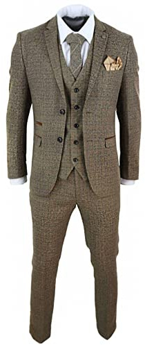 Mens 3 Piece Suit Tweed Check Vintage Retro Tailored Fit 1920s