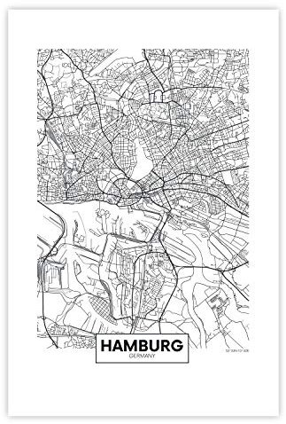murando Poster XXL Stadt Hamburg 60x90 cm Bilder Kunstdruck Plakat Wandbild Print Kunstposter Wandposter Wandbild Wohnung Wanddeko Design Karte d-B-0228-ao-a