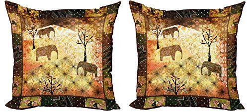 ABAKUHAUS Afrikanisch Dekokissen Kissenbezug 2er Pack, Grunge Elefanten Roses, Modern Accent Doppelseitiger Digitaldruck, 50x50, Blasse Taupe