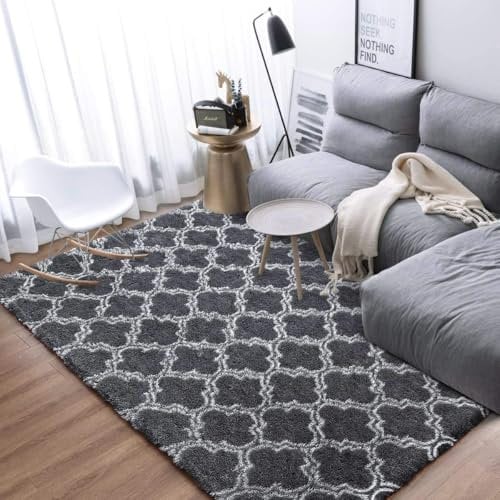 Leesentec Rugs Living Room Area Rug Soft Anti Slip Bedroom Carpet Fluffy Rug Shaggy Floor Mats Large Rugs for Living Room(Black,135 x 185 cm)