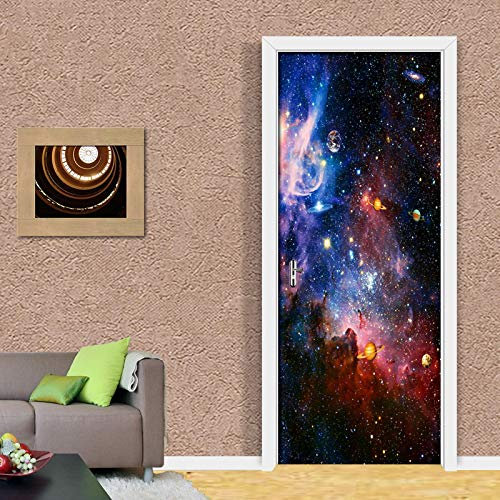 ZOOINB 3D Türtapeten Fototapete Selbstklebend Tür Wandaufkleber 77X200Cm Universum Weltraum Planet Landschaft Wandbild Tür Poster Wasserdicht Türbild Für Wohnzimmer Kinderzimmer Badezimmer Dekoration