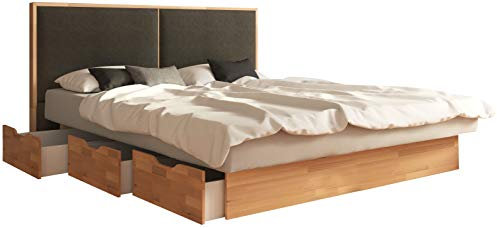 SuMa - Komplett Wasserbett 200x200 dual mit Schubladensockel Kernbuche und Kopfteil Duetto, Farbe Carbon 200x200 cm