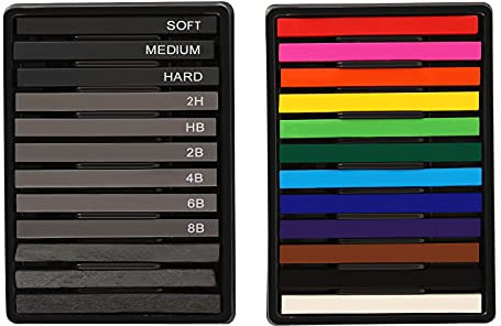 STAPENS Soft Pastels, Vine Charcoal and Graphite Sticks for Artists Drawing, Set of 24 Pcs