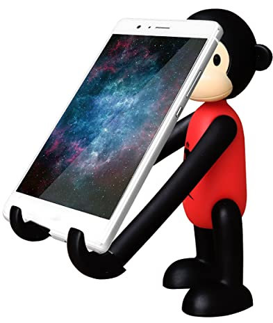 Fovasen Adjustable Cute Phone Stand for Desk, Portable Funny Phone Holder Novelty Monkey Phone Holder Stand for Table - Red