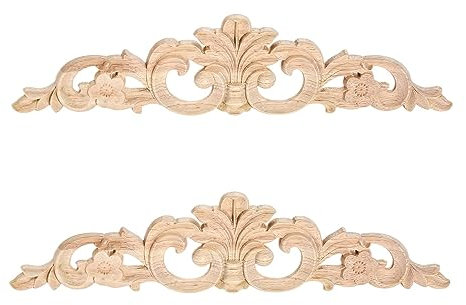 Holzgeschnitzte Applikationen, dekorative Onlays, 2 Stück, lange Holz-Eckschnitzerei Aufkleber für Bett, Wand, Tür, Schrank, Spiegel, Schrank, Kommode, Kamin, Treppen, Möbelprojekt, 40 x 9,5 cm