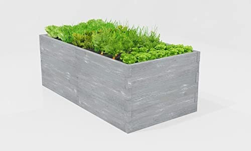 Hochbeet Gemüsekiste schmal und hoch aus Beton in Holzoptik für den Garten - Gemüsegarten langlebig widerstandsfähig mit offenem Boden in verschiedenen Größen (Rohbeton)