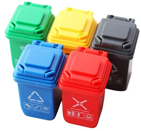 Harilla 5Pcs Plastic Mini Trash Can with Opened Lids Rubbish Bin Garbage Ob11 Dolls or 1:12 Dollhouse Furniture Decor DIY Scene Fairy Garden