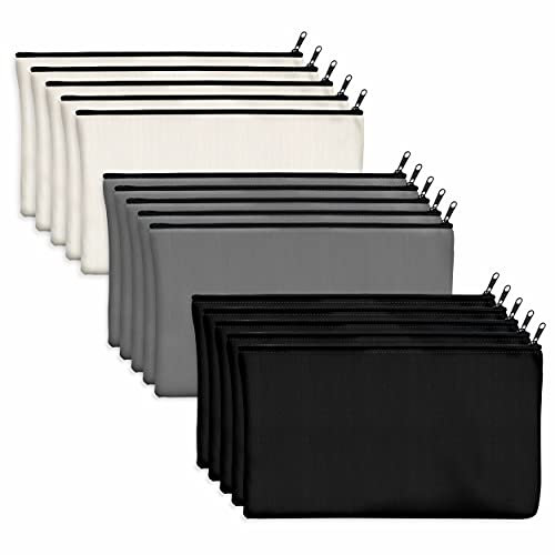 8er-Packung Taschen aus Baumwoll-Leinwand mit Reißverschluss; blanko; als Beutel oder Federmäppchen; für DIY-Heimarbeit, Make-up-/ Kosmetik-/Toilettenartikel; zur Aufbewahrung(Schwarz + Grau + Weiß)