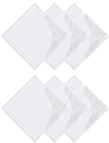 HOULIFE Taschentücher Hochzeit – Kleine Stofftaschentücher Damen, Taschentuch Hochzeit aus Gekämmte Baumwolle Weich Weiße Blumen Stickereien mit Spitzen, 35x35cm (Weiß 1, 6 Stücke)