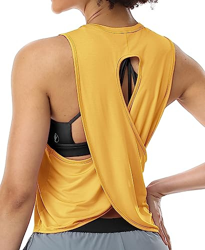 icyzone Damen Sport Tank Tops Cross Back Yoga Shirt Gym Training Locker Shirt Fitness Oberteile
