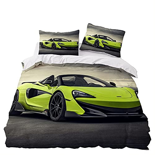 Tomifine Kinder Rennwagen Bettwäsche Set Sportwagen Extreme Sport Thema Bettbezug Mikrofaser Cars Automotiv Bettbezüge mit Reißverschluss und 2 Kissenbezug (155x220 cm + 80x80 cm,Rennwagen 6)
